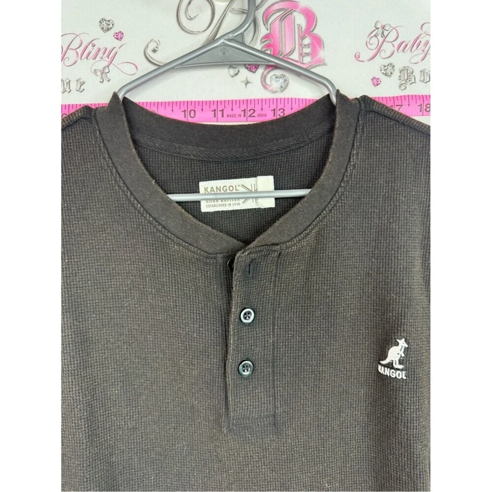 Kangol shirt waffle knit Men’s Short Sleeve Henley Shirt in grey Dark Brown
